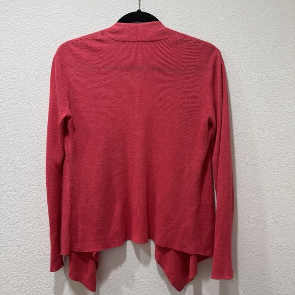 Eileen Fisher 100% Organic Linen Angled Front Cardigan Red Pink Womens XS Crop - Picture 5 of 7